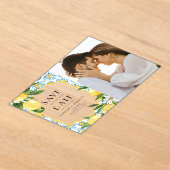 水彩レモンとモロッコタイルパターン写真 アクリル招待状 (レイダウン)