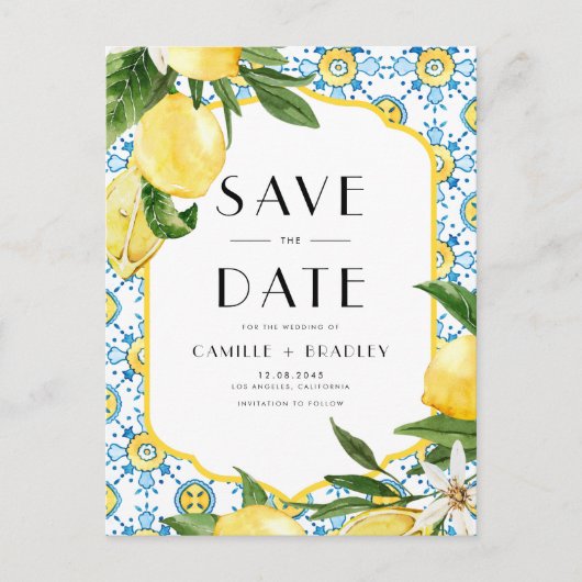水彩レモンとモロッコタイル保存日 案内ポストカード (正面)