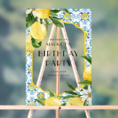 水彩レモンとモロッコタイル誕生日 アクリルサイン (ニュートラル)