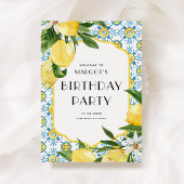水彩レモンとモロッコタイル誕生日 ポスター