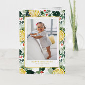 水彩レモンと冬の緑の写真 箔シーズンカード (正面)