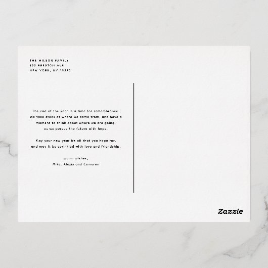 水彩レモンと冬の緑の写真 箔シーズンポストカード (裏面)