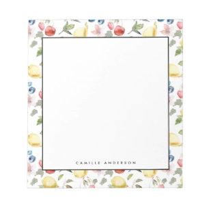 水彩レモンと果実のパターパーソナライズされたン ノートパッド