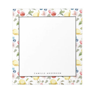 水彩レモンと果実のパターパーソナライズされたン ノートパッド