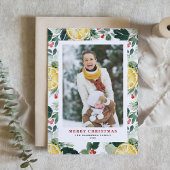 水彩レモンと緑のフォトクリスマス シーズンカード