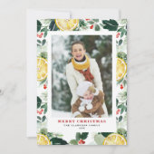 水彩レモンと緑のフォトクリスマス シーズンカード (正面)