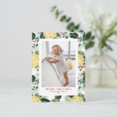 水彩レモンと緑のフォトクリスマス シーズンポストカード (スタンド正面)