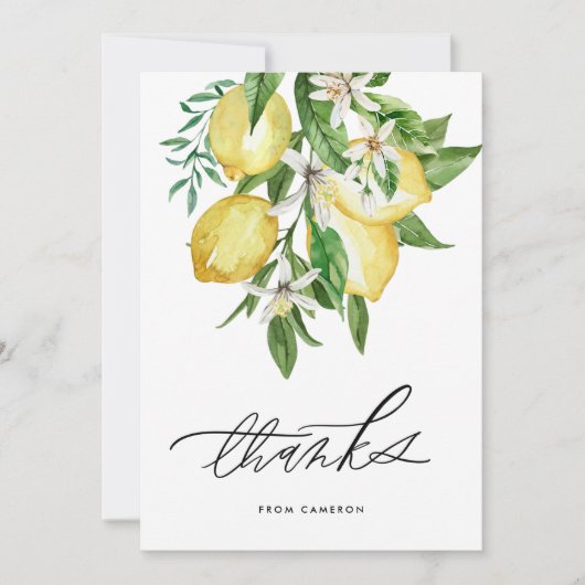 水彩レモンと花の誕生会 サンキューカード (正面)
