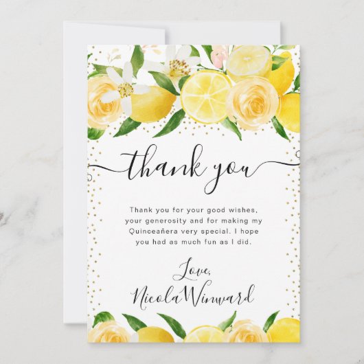 水彩レモンと花キンセアニェラ サンキューカード (正面)