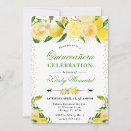 水彩レモンと花キンセアニェラ 招待状