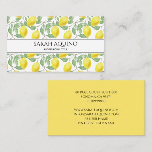 水彩レモンと葉 名刺 (正面/裏面)