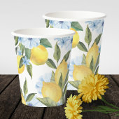 水彩レモンと青い花 紙コップ