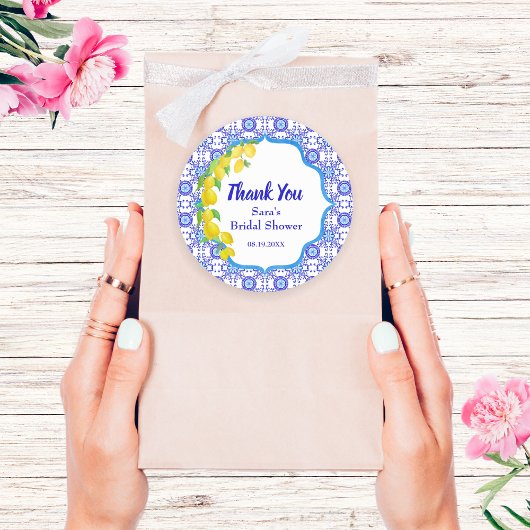 水彩レモンのアマルフィ ブライダル サンクス ラウンド ラウンドシール