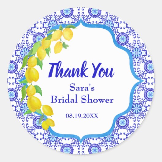 水彩レモンのアマルフィ ブライダル サンクス ラウンド ラウンドシール (正面)