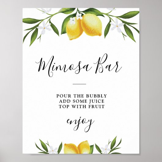 水彩レモンのウェディングシャワー ミモザバー看板 ポスター (正面)