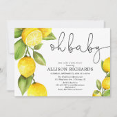 水彩レモンのジェンダーニュートラルな黄色のベイビーシャワー 招待状 (正面)