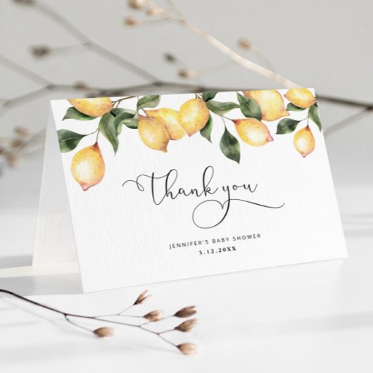水彩レモンのベイビーシャワー感謝カード サンキューカード