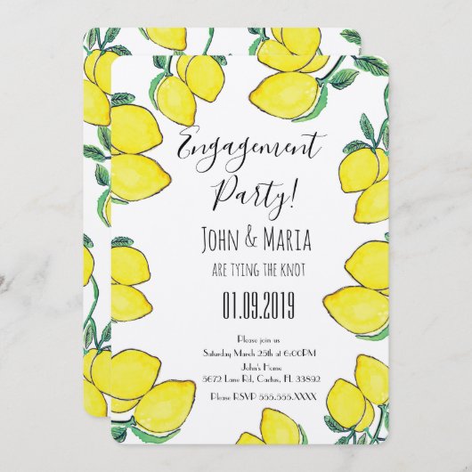 水彩レモンの木の境界線パーティー 招待状 (正面/裏面)
