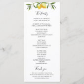 水彩レモンの葉の結婚式プログラム プログラム (裏面)