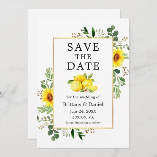 水彩レモンひまわり日付表示を保存 セーブザデート (正面/裏面)