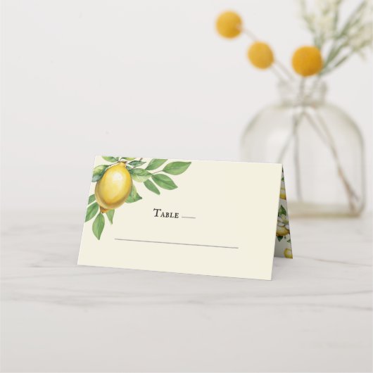 水彩レモンイエローシトラス素朴ズ結婚 プレイスカード (正面)