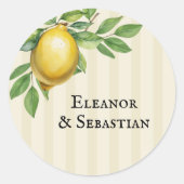 水彩レモンイエローシトラス素朴ズ結婚 ラウンドシール (正面)