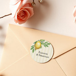 水彩レモンイエローシトラス素朴ズ結婚 ラウンドシール