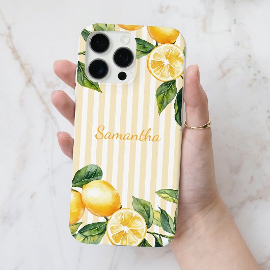 水彩レモンイエローストライプ製パーソナライズされた品名 Case-Mate iPhoneケース