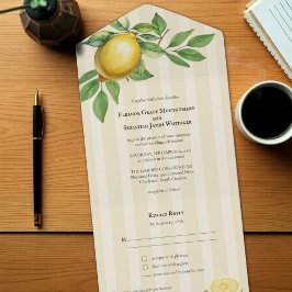 水彩レモンイエロー シトラス ラスティック ウェディング オールインワン招待状