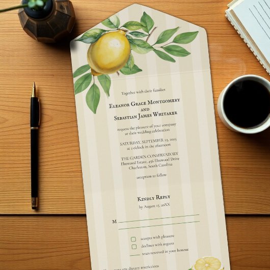 水彩レモンイエロー シトラス ラスティック ウェディング オールインワン招待状