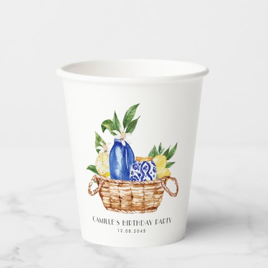 水彩レモンカ地中海のスケット誕生日 紙コップ (正面)