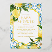水彩レモンサマー地中海のベビーシャワー 箔招待状 (正面)