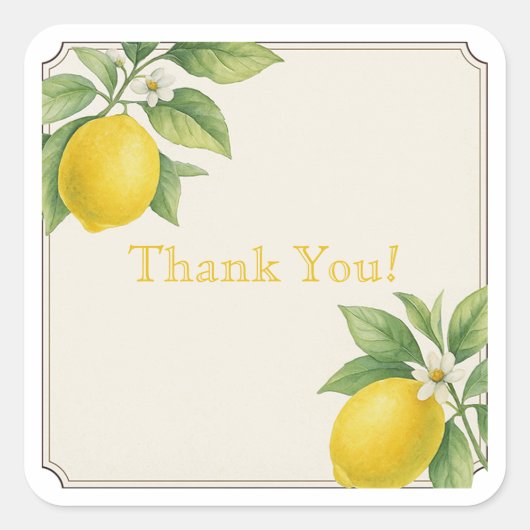 水彩レモンサンキュースクエアステッカー スクエアシール (正面)