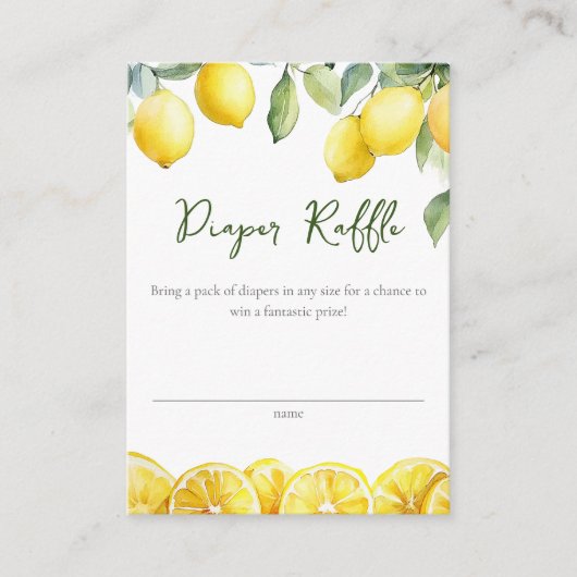 水彩レモンシトラスおむつラッフルベビーシャワー エンクロージャーカード (正面)