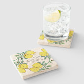 水彩レモンシトラススクリプト結婚ズ ストーンコースター (横)