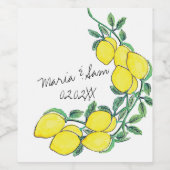 水彩レモンシトラススクリプト結婚ズ ワインラベル (シングルラベル)