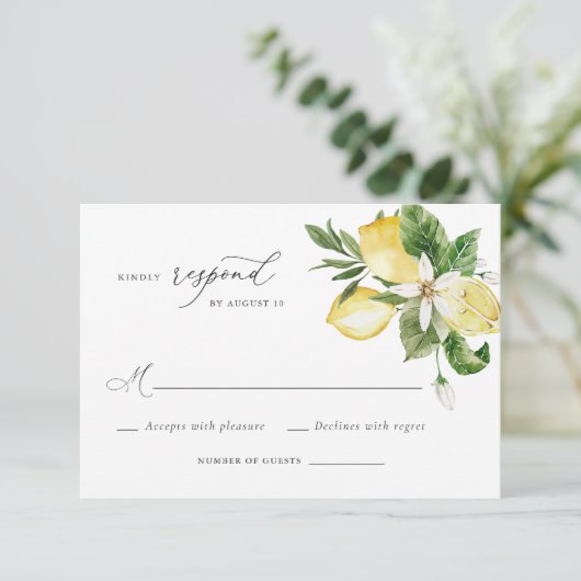 水彩レモンシトラスブロッサムグリーナリーRSVP 招待状 (スタンド正面)