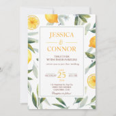 水彩レモンシトラスモダンフローラ結婚ズ 招待状 (正面)