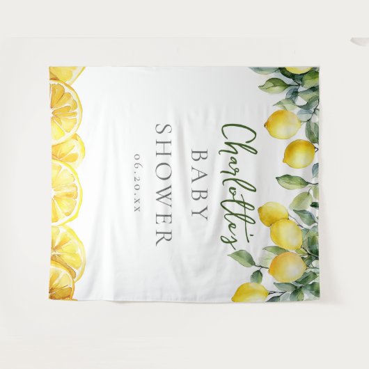 水彩レモンシトラス赤ちゃんシャワー写真背景 タペストリー (正面(横))