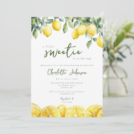 水彩レモンシトラス赤ちゃんシャワー写真 招待状 (スタンド正面)