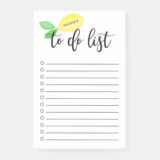 水彩レモンスクリパーソナライズされたプトのリスト ポストイット (正面)