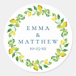 水彩レモンズ地中海のロ結婚ゴ ラウンドシール