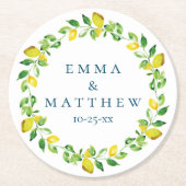 水彩レモンズ地中海のロ結婚ゴ ラウンドペーパーコースター (正面)