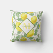 水彩レモンツリーパターン名とモノグラム クッション (正面)