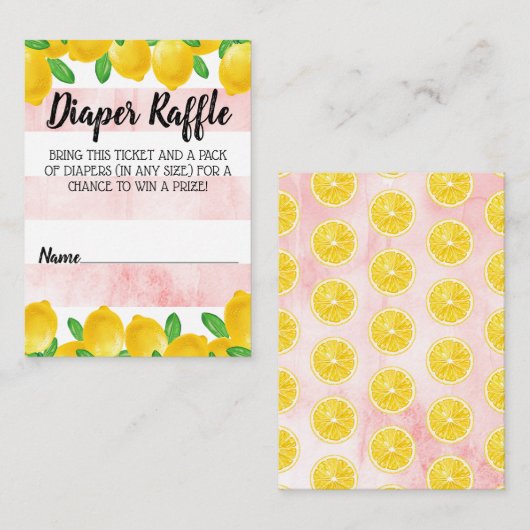 水彩レモンツリーベビーシャワーおむつラッフル エンクロージャーカード (正面/裏面)