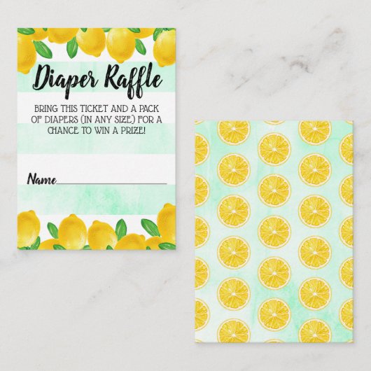 水彩レモンツリーベビーシャワーおむつラッフル エンクロージャーカード (正面/裏面)
