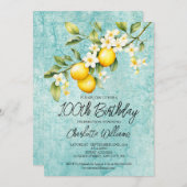 水彩レモンテーマ100誕生日 招待状 (正面/裏面)