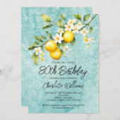 水彩レモンテーマ80誕生日 招待状 (正面/裏面)