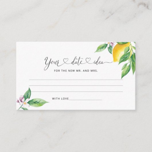 水彩レモンデート夜のアイディア。日付jar エンクロージャーカード (正面)