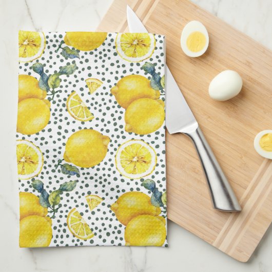 水彩レモンパターンキッチン キッチンタオル (四つ折り)